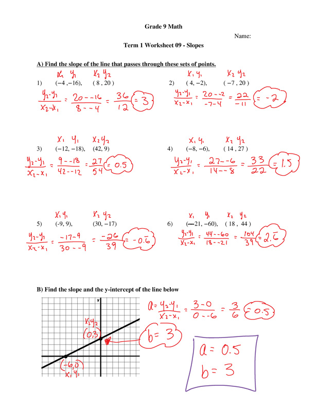 Answers to Worksheet 09 Mr. Maag Grade 9 Math
